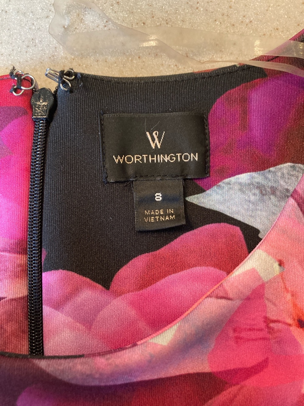 Worthington Black Midi Dress with Pink Red Yellow Floral Print Women Sz 8 - Picture 9 of 13